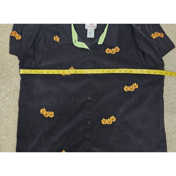 VTG Quacker Factory Black Pumpkin Fall Halloween Button Up Shirt Size 1X - Picture 7 of 7